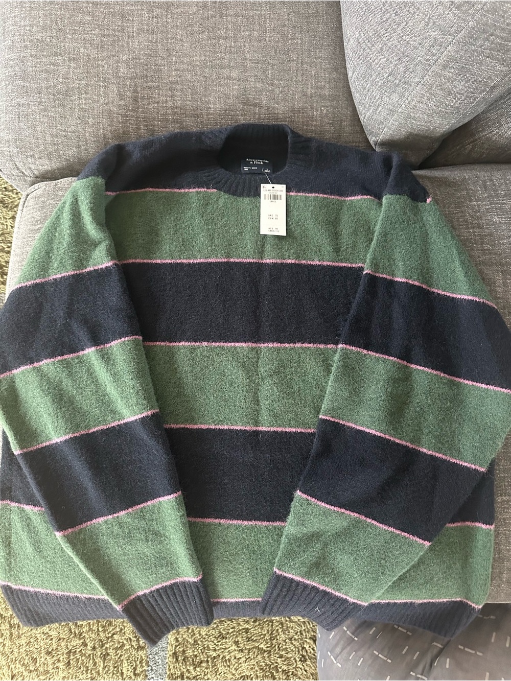 Abercrombie & Fitch essential Crew Sweater in Green + Navy, Men’s L